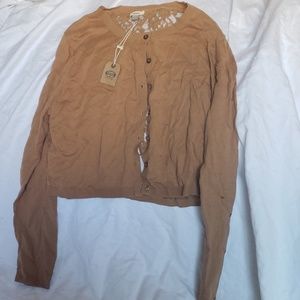 Fossil Brown/Tan Cardigan with Lace